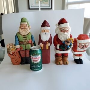 Vintage wood handcarved santas. Lot of four. Great deal!